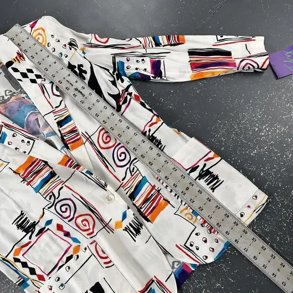 VTG Tofy Blazer Women 14 White Abstract 80's Basquait Miami Vice Retro Funky NWT - Picture 7 of 8